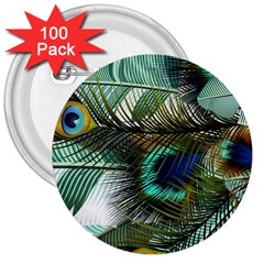 Peacock Feathers Blue Green Texture 3  Buttons (100 Pack) 