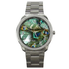 Peacock Feathers Blue Green Texture Sport Metal Watch