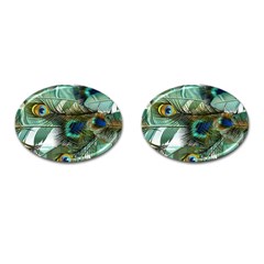 Peacock Feathers Blue Green Texture Cufflinks (oval)