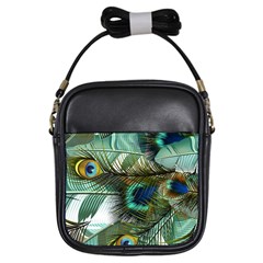 Peacock Feathers Blue Green Texture Girls Sling Bag by Wav3s