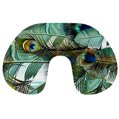 Peacock Feathers Blue Green Texture Travel Neck Pillow by Wav3s
