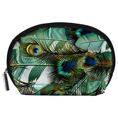 Peacock Feathers Blue Green Texture Accessory Pouch (large) by Wav3s