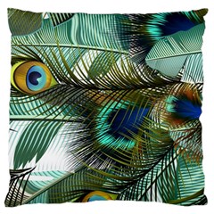 Peacock Feathers Blue Green Texture Large Premium Plush Fleece Cushion Case (one Side)