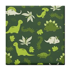 Cute Dinosaur Pattern Tile Coaster by Wav3s