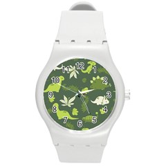 Cute Dinosaur Pattern Round Plastic Sport Watch (m) by Wav3s