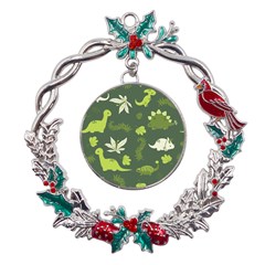 Cute Dinosaur Pattern Metal X mas Wreath Holly Leaf Ornament