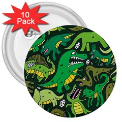 Dino Kawaii 3  Buttons (10 Pack) 