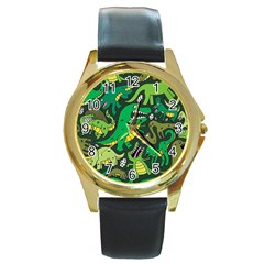 Dino Kawaii Round Gold Metal Watch