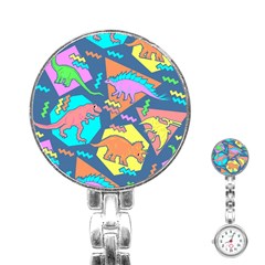 Dinosaur Pattern Stainless Steel Nurses Watch by Wav3s