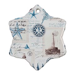 Nautical Lighthouse Vintage Postcard French Writing Snowflake Ornament (two Sides) by Vaneshop
