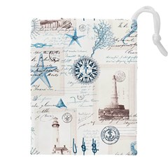 Nautical Lighthouse Vintage Postcard French Writing Drawstring Pouch (4xl) by Vaneshop