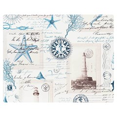 Nautical Lighthouse Vintage Postcard French Writing Premium Plush Fleece Blanket (medium) by Vaneshop