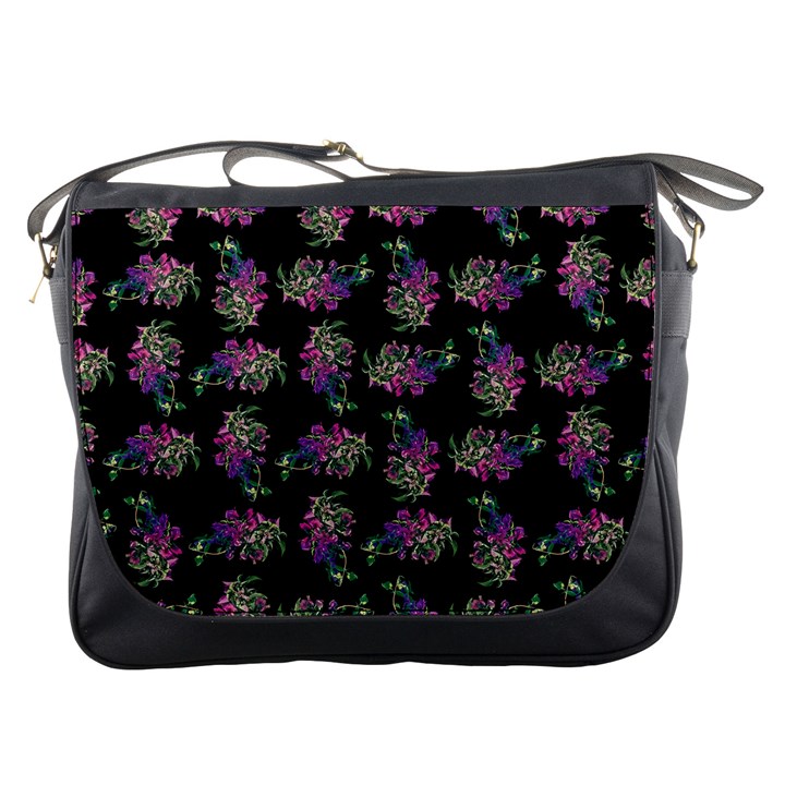 Midnight Noir Garden Chic Pattern Messenger Bag