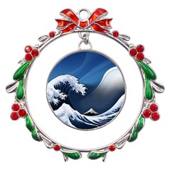 The Great Wave Off Kanagawa Metal X mas Wreath Ribbon Ornament by Grandong