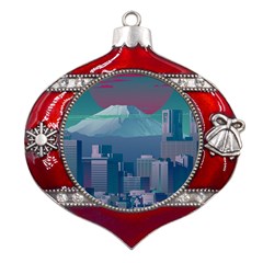 The Sun City Tokyo Japan Volcano Kyscrapers Building Metal Snowflake And Bell Red Ornament by Grandong