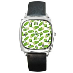 Vegetable Pattern With Composition Broccoli Square Metal Watch by Grandong