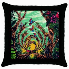 Monkey Tiger Bird Parrot Forest Jungle Style Throw Pillow Case (black) by Grandong