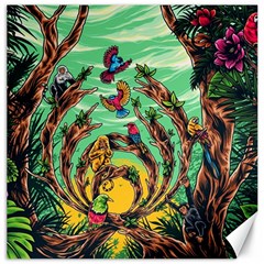 Monkey Tiger Bird Parrot Forest Jungle Style Canvas 16  X 16  by Grandong