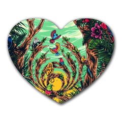 Monkey Tiger Bird Parrot Forest Jungle Style Heart Mousepad by Grandong