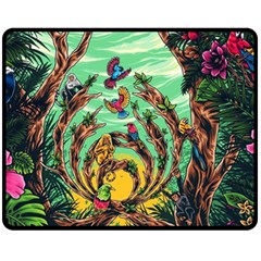 Monkey Tiger Bird Parrot Forest Jungle Style Fleece Blanket (medium) by Grandong