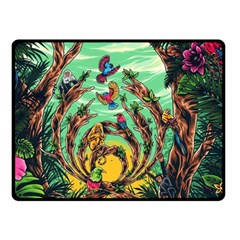 Monkey Tiger Bird Parrot Forest Jungle Style Fleece Blanket (small) by Grandong