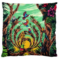 Monkey Tiger Bird Parrot Forest Jungle Style Standard Premium Plush Fleece Cushion Case (one Side) by Grandong