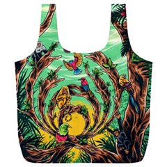 Monkey Tiger Bird Parrot Forest Jungle Style Full Print Recycle Bag (xxxl) by Grandong