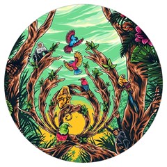 Monkey Tiger Bird Parrot Forest Jungle Style Round Trivet by Grandong