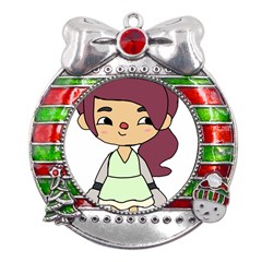 Toca Life Self Made Character  Metal X mas Ribbon With Red Crystal Round Ornament by Fundigitalart234