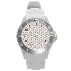 Warm Blossom Harmony Floral Pattern Round Plastic Sport Watch (l)