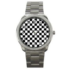 Black White Checker Pattern Checkerboard Sport Metal Watch