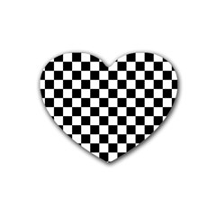 Black White Checker Pattern Checkerboard Rubber Heart Coaster (4 Pack)