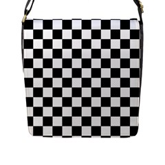 Black White Checker Pattern Checkerboard Flap Closure Messenger Bag (l)