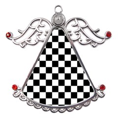Black White Checker Pattern Checkerboard Metal Angel With Crystal Ornament by Cowasu