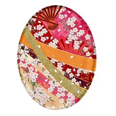 Japanese Kimono Pattern Oval Glass Fridge Magnet (4 Pack) by Cowasu