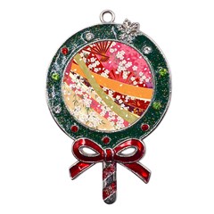 Japanese Kimono Pattern Metal X mas Lollipop With Crystal Ornament by Cowasu