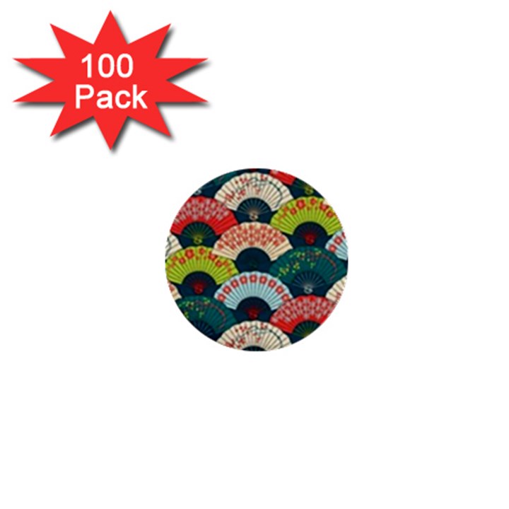 Japanese Fans Bright Pattern 1  Mini Buttons (100 pack) 