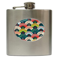 Japanese Fans Bright Pattern Hip Flask (6 Oz)