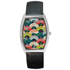 Japanese Fans Bright Pattern Barrel Style Metal Watch