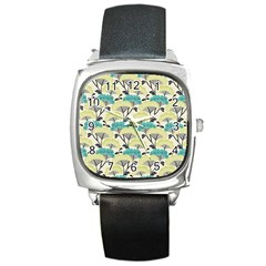 Flora Nature Color Japanese Patterns Square Metal Watch