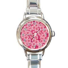 Cute Pink Sakura Flower Pattern Round Italian Charm Watch