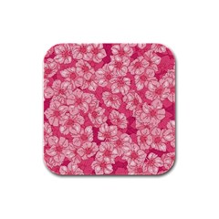 Cute Pink Sakura Flower Pattern Rubber Square Coaster (4 Pack)