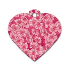 Cute Pink Sakura Flower Pattern Dog Tag Heart (one Side)