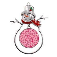 Cute Pink Sakura Flower Pattern Metal Snowman Ornament by Cowasu