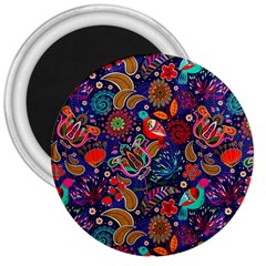 Pattern Colorful Bird Leaf Flower 3  Magnets