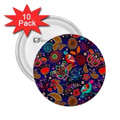 Pattern Colorful Bird Leaf Flower 2 25  Buttons (10 Pack) 