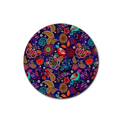 Pattern Colorful Bird Leaf Flower Rubber Coaster (round)