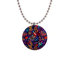 Pattern Colorful Bird Leaf Flower 1  Button Necklace