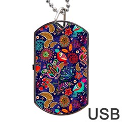 Pattern Colorful Bird Leaf Flower Dog Tag Usb Flash (two Sides) by Cowasu