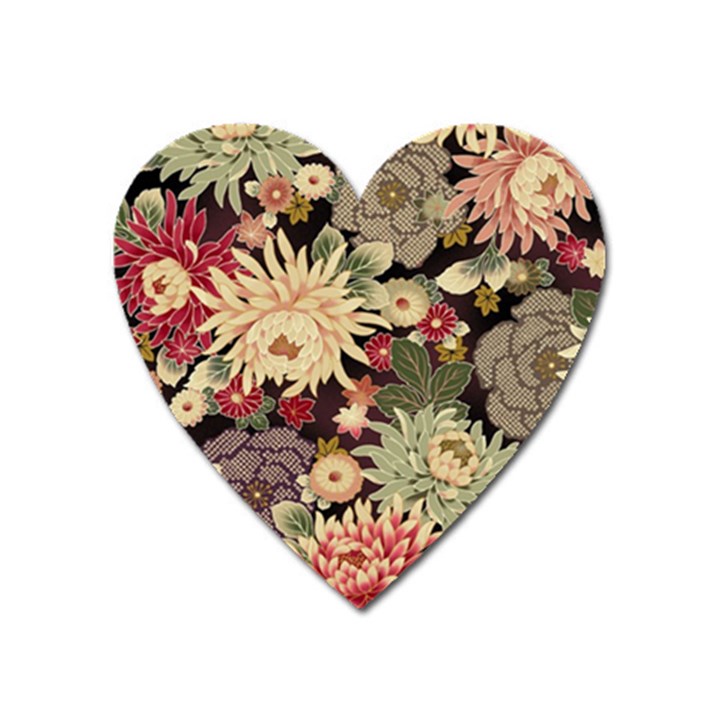 Japanese Flower Art Heart Magnet